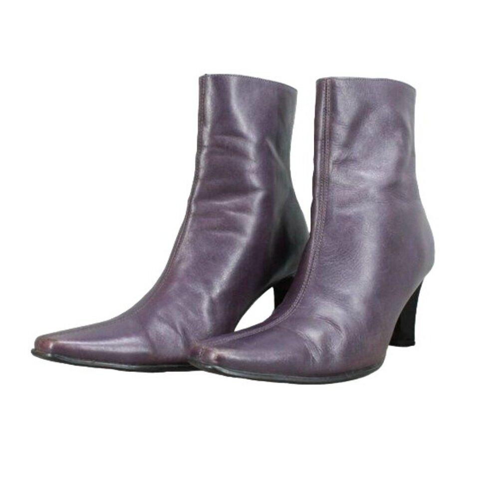 Women's Purple Leather Square Toe Stiletto Heeled Boots Brazil Made Size 7 M - Picture 2 of 9